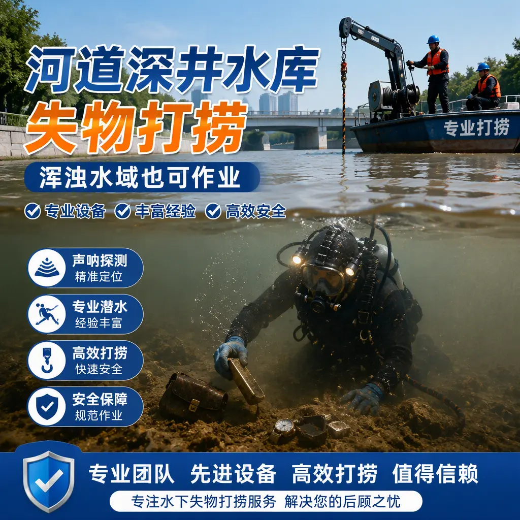 河道深井水库失物打捞，浑浊水域也可作业白沙